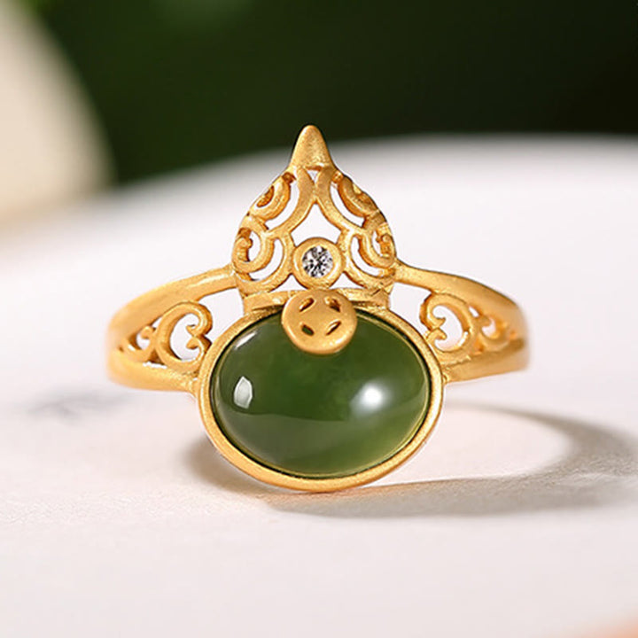 Anillo ajustable de la suerte del éxito de la moneda de cobre del jade cian de la calabaza de las Buddha Stones