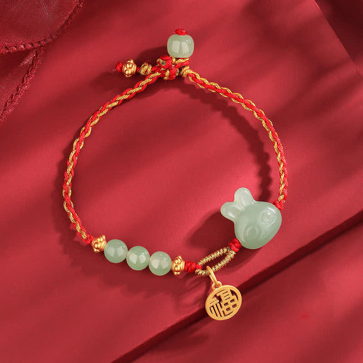 Pulsera de hilo rojo de plata de ley 925 con diseño del año del conejo, jade hetiano, felicidad, suerte