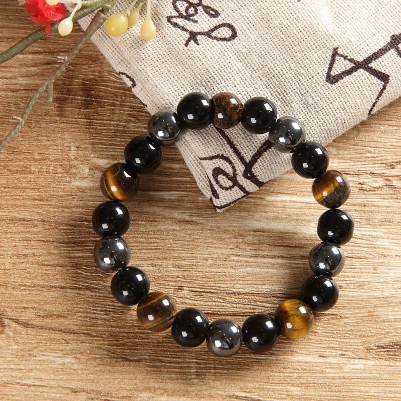Juego de collar y pulsera de ojo de tigre tibetano con Buddha Stones