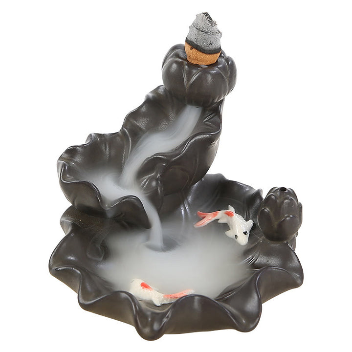 Quemador de incienso de la suerte con peces Koi y Buddha Stones, decoración