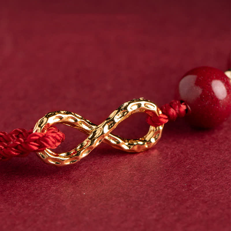 Pulsera tobillera con símbolo del infinito de oro de 14 quilates con hilo rojo y bendición de cinabrio con Buddha Stones