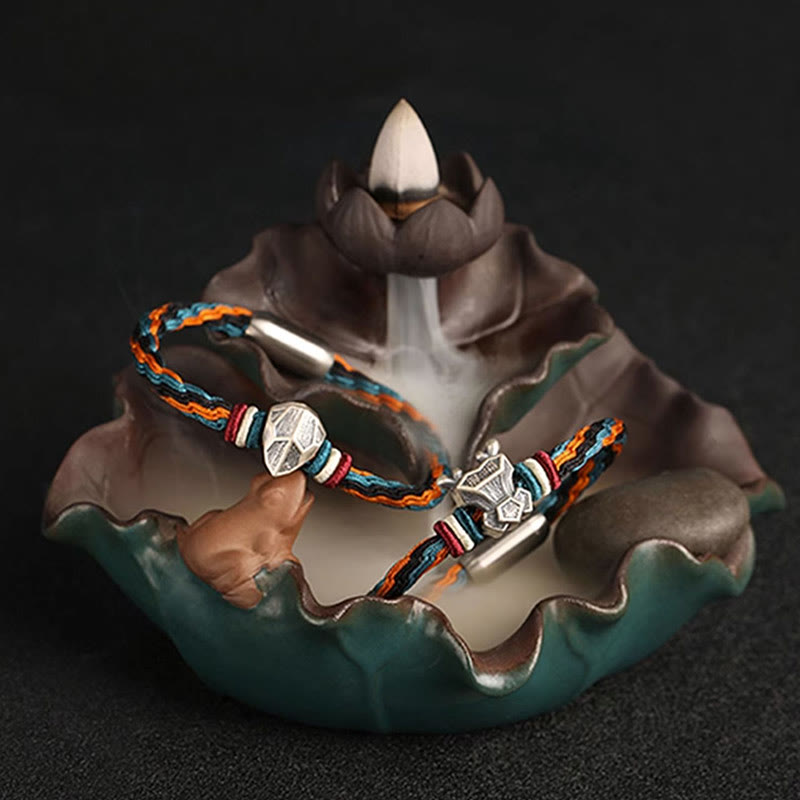 Pulsera de cuerda con nudo de reencarnación colorida, protección del zodiaco chino, Año del Dragón, plata de ley 999 hecha a mano con Buddha Stones