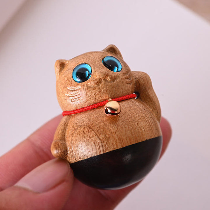 Buddha Stones Mini gato de la suerte gatito Phoebe Zhennan decoración de bendición de madera - image 2
