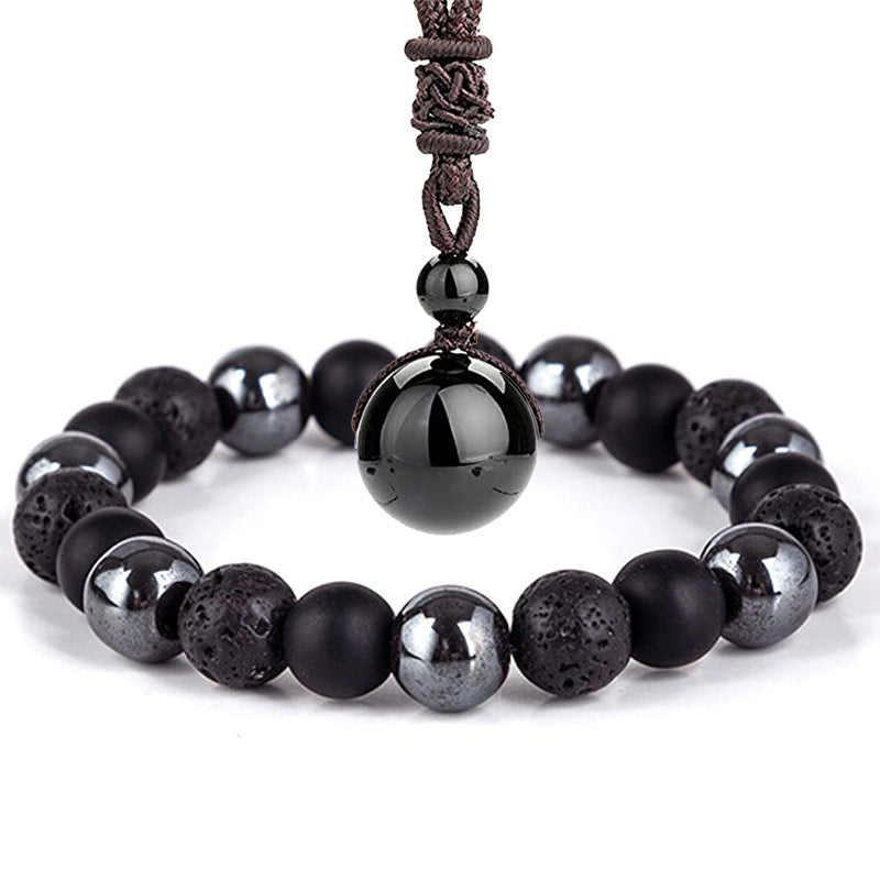 Juego de collar y pulsera de ojo de tigre tibetano con Buddha Stones