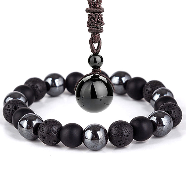 Juego de collar y pulsera de ojo de tigre tibetano con Buddha Stones