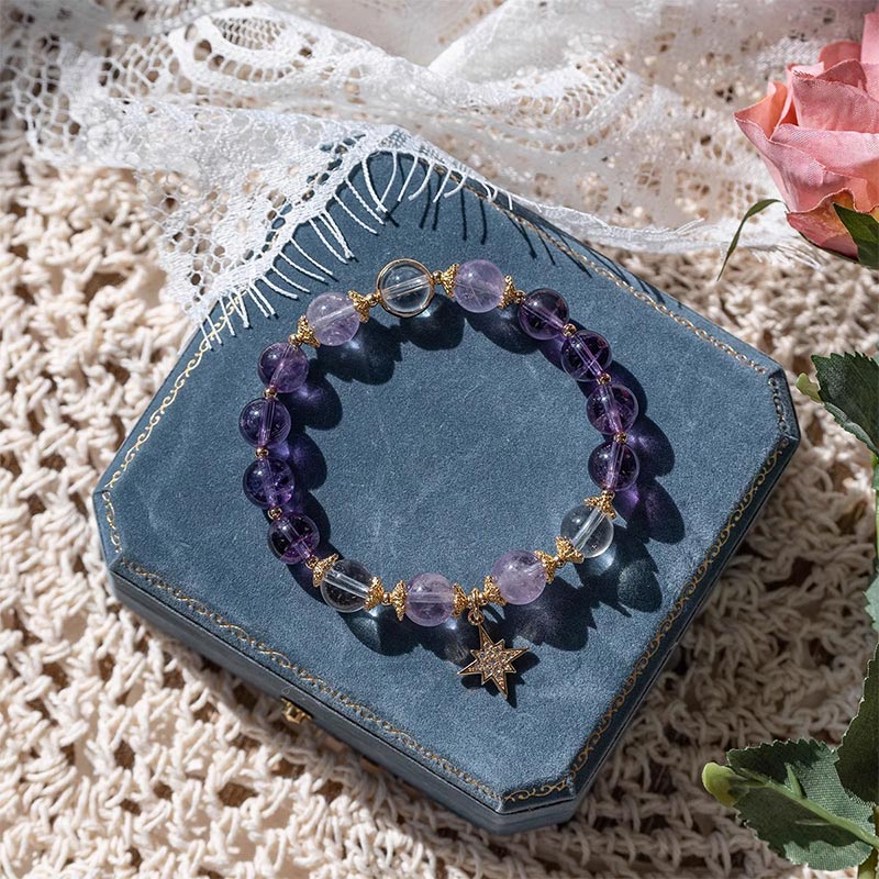 Pulsera con dije de estrella curativa de paz interior de amatista natural con Buddha Stones