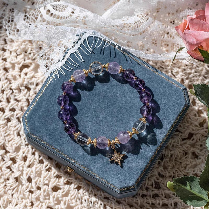 Pulsera con dije de estrella curativa de paz interior de amatista natural con Buddha Stones