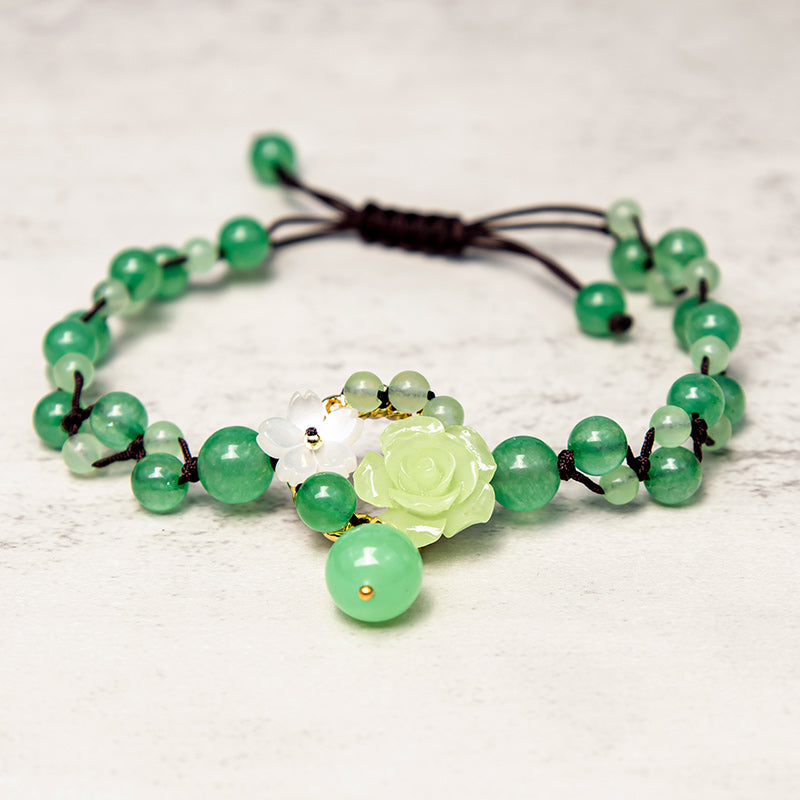 Buddha Stones Éxito financiero Jade Tejido trenzado Prosperidad Abundancia Tobillera