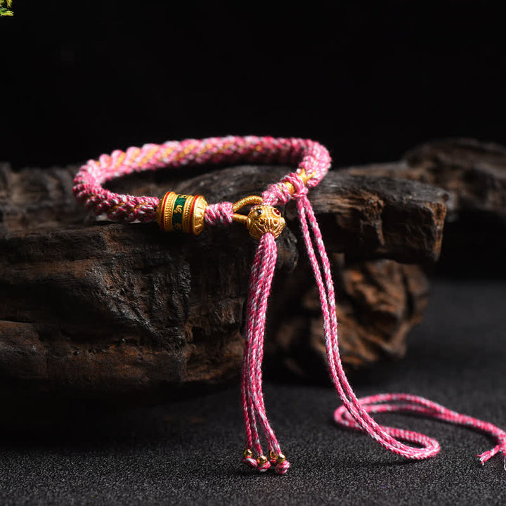 Pulsera de cadena colorida con cuentas de rueda de oración de la suerte hecha a mano tibetana con Buddha Stones
