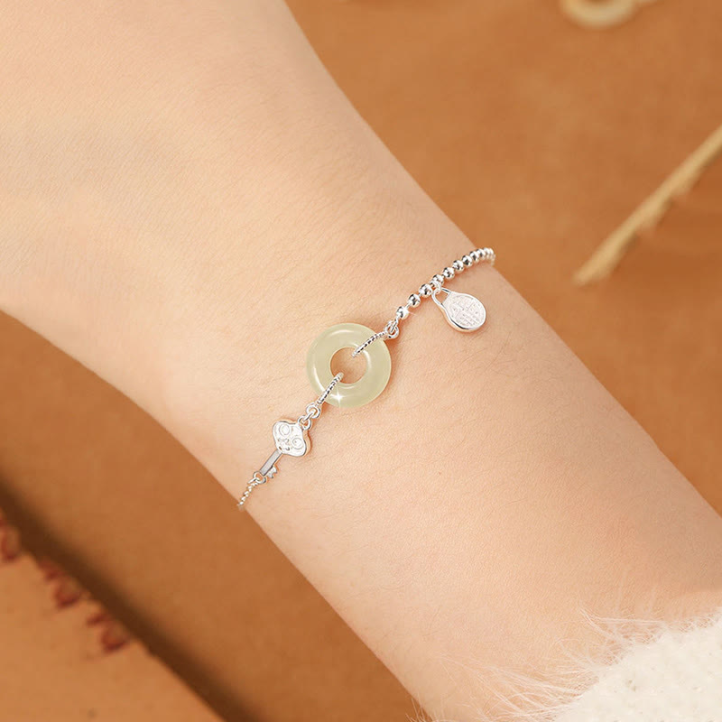 Pulsera de cadena de la suerte con hebilla de la paz de jade hetiano de plata de ley 925 con Buddha Stones