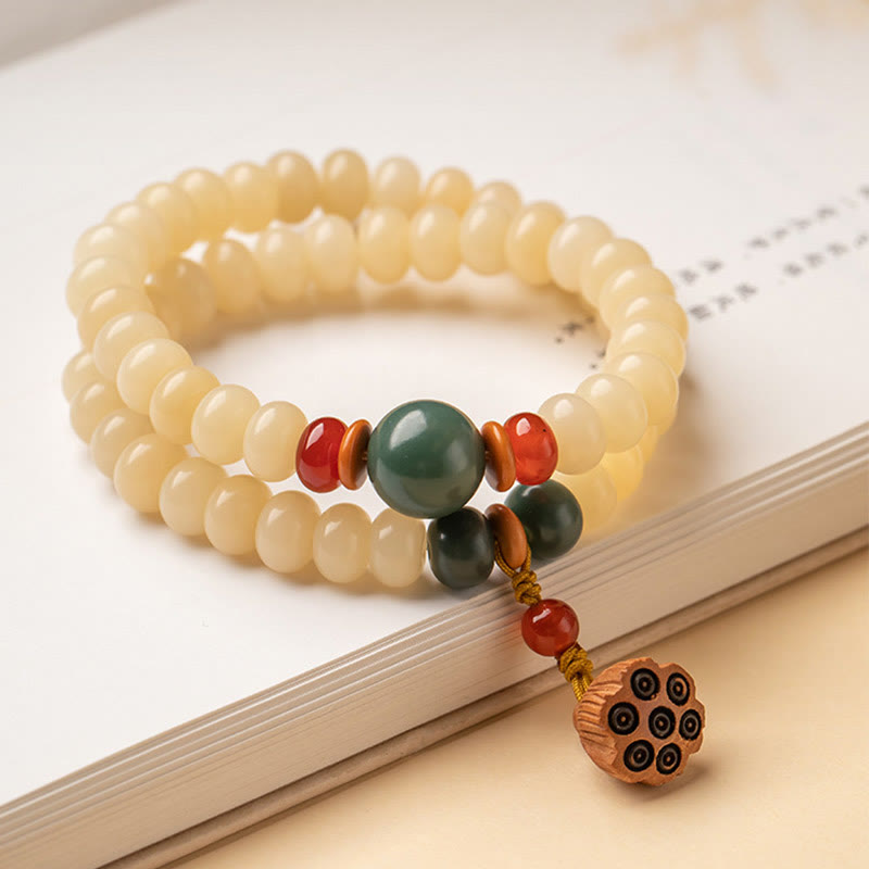 Pulsera de doble vuelta con diseño de vaina de loto y semillas de Bodhi de Buddha Stones
