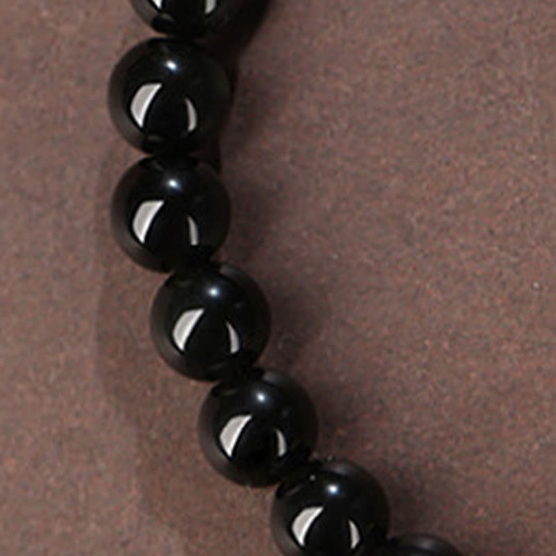 Pulsera de fuerza de doble felicidad con calabaza de jade hetiano de obsidiana negra natural