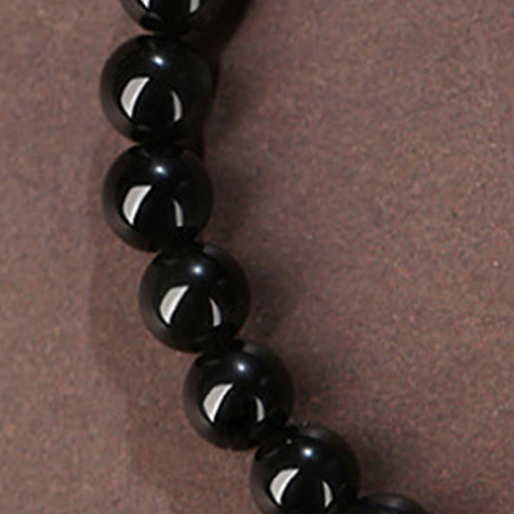 Pulsera de fuerza de doble felicidad con calabaza de jade hetiano de obsidiana negra natural