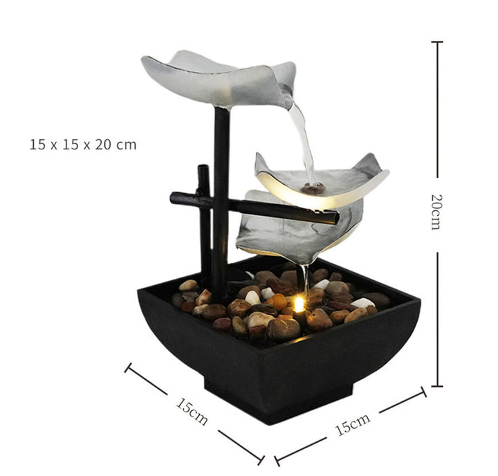 Adornos de loto de mesa de fuente de cascada de tres capas con decoración de escritorio de rocas de río