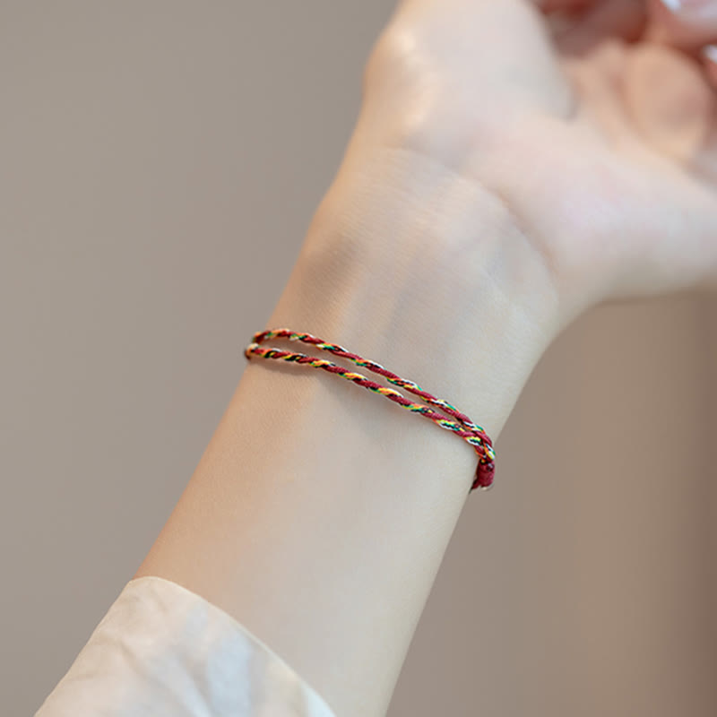 Pulsera tobillera de hilo colorido trenzado con pez Koi de la suerte de plata de ley 925 con Buddha Stones