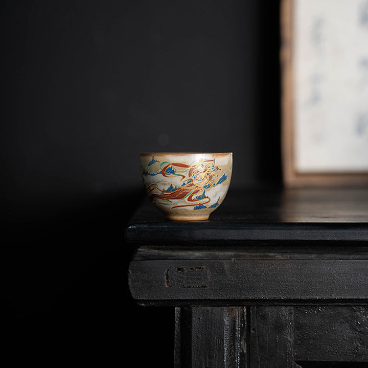 Taza de té de cerámica Gaiwan Sancai de Dunhuang Flying Apsaras con Buddha Stones, taza de té de Kung Fu con tapa