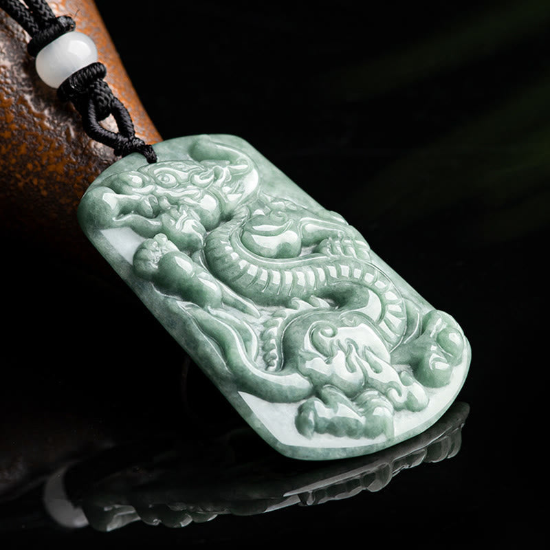 Buddha Stones Año del Dragón Zodiaco Chino Dragón Jade Éxito Amuleto Collar Colgante