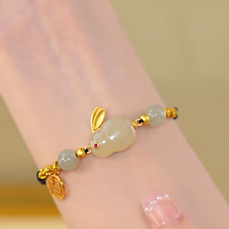 Año del Conejo Ágata Roja Jade Bunny Confidence Pulsera de Hilo