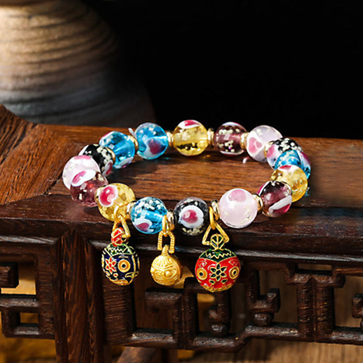 Pulsera de cuentas de cristal Liuli fluorescente luminosa con corazón de amor rosa de la familia de las bestias que tragan oro con Buddha Stones