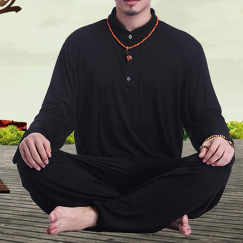 Conjunto de ropa para hombre para práctica de yoga, meditación, oración, tai chi, zen y espiritualidad con Buddha Stones - Negro - US/UK/AU44，EU54 (3XL) - image 17