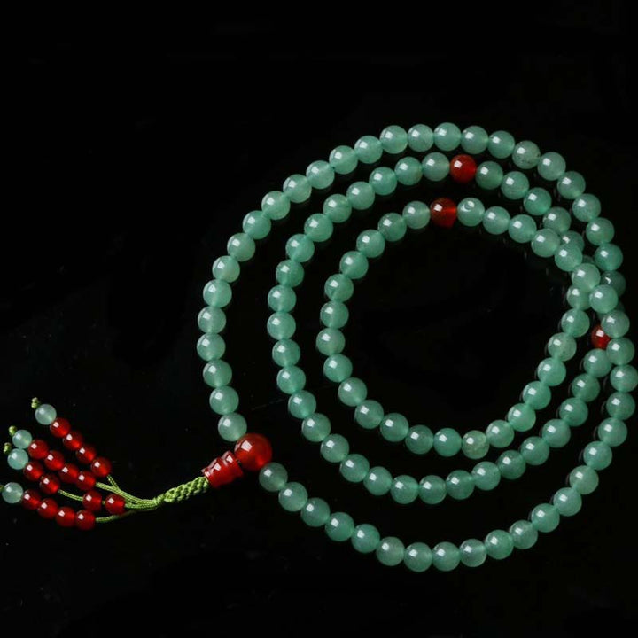 Pulsera Mala de la suerte con 108 cuentas, aventurina verde, ágata roja
