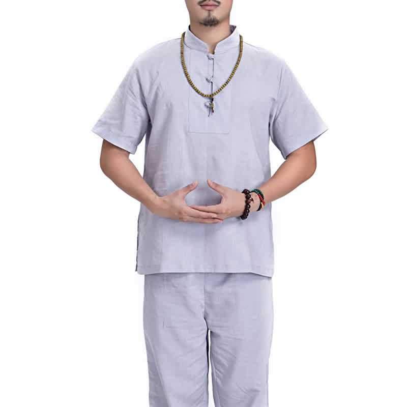 Conjunto de ropa de lino y algodón para hombre con Buddha Stones, meditación espiritual zen y práctica de oración - Gris - US/UK/AU44，EU54 (3XL) - image 18