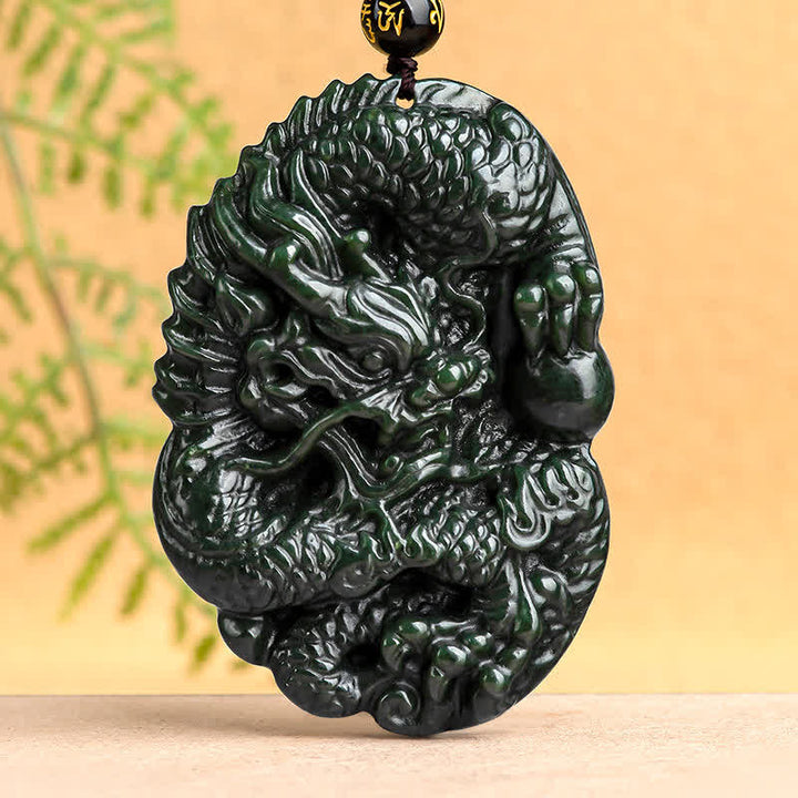 Buddha Stones Hetian Cian Jade Dragón Éxito Armonía Collar Colgante de cadena con cuentas - Jade Cian Hetian (Éxito ♥ Curación) - image 1