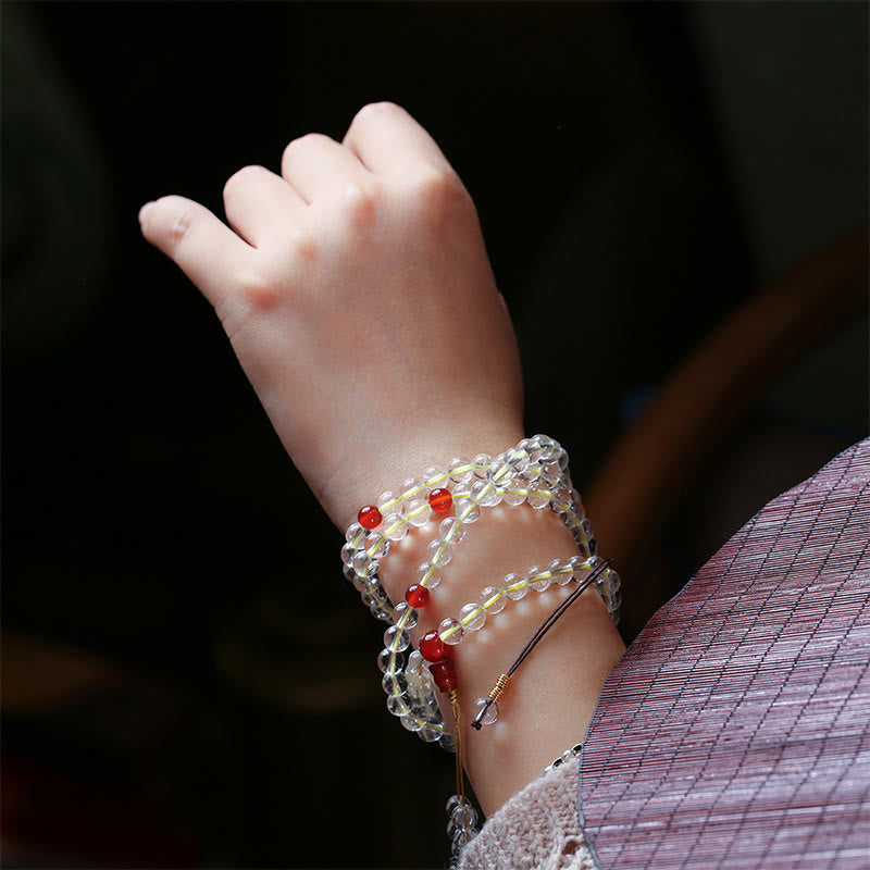 Buddha Stones 108 cuentas Mala Plata de Ley 925 ágata blanca Natural ágata roja pulsera de protección cuádruple