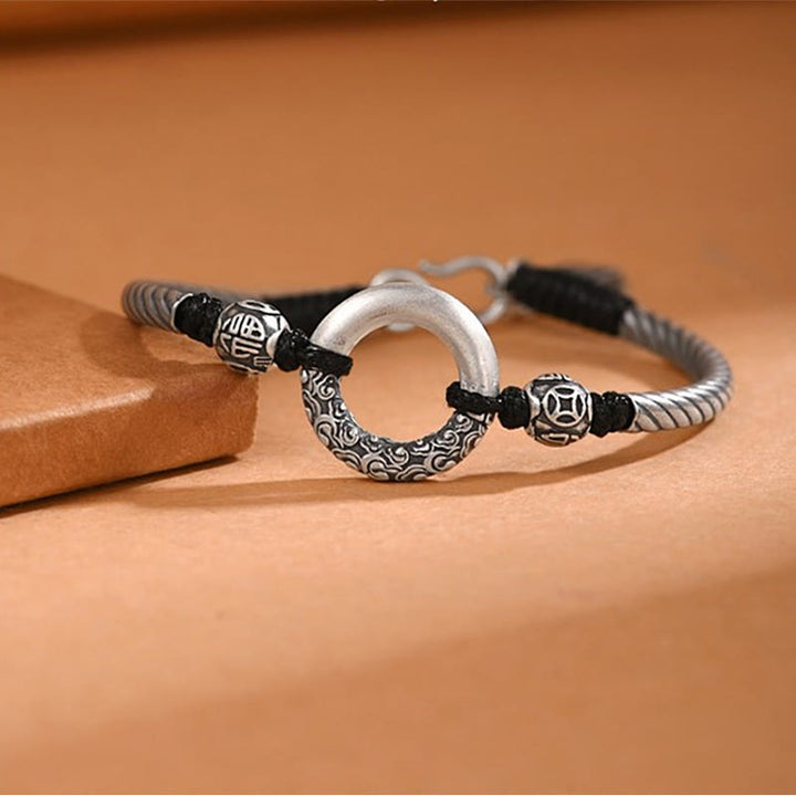Pulsera de plata de ley 999 con Buddha Stones , hebilla de la paz, moneda de cobre, nubes auspiciosas, pulsera de la fortuna