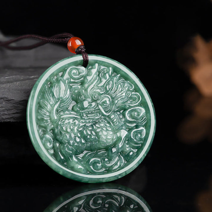 Collar con colgante de cadena de abundancia Kirin de jade natural con Buddha Stones