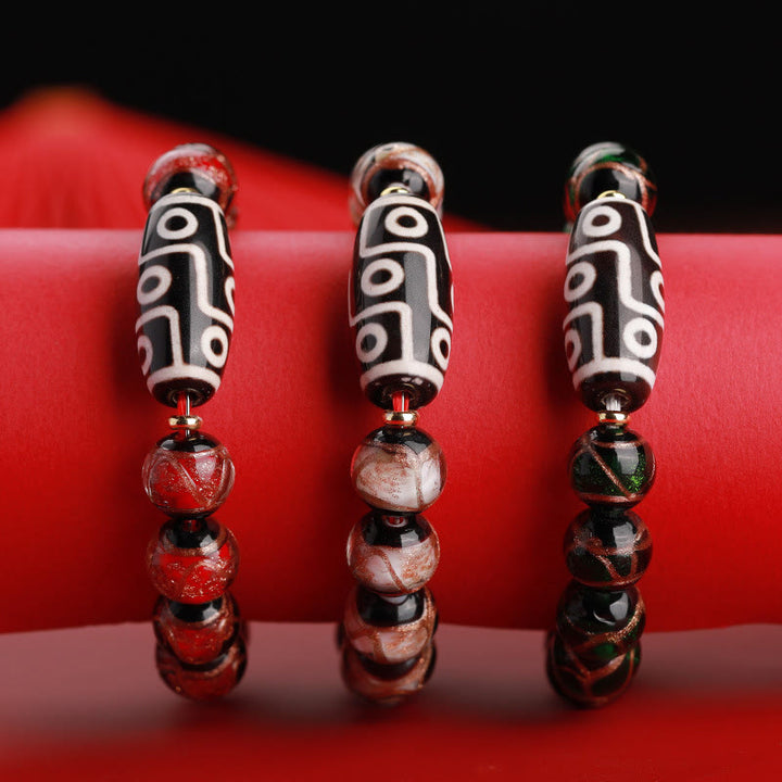 Buddha Stones tibetanas Dzi de nueve ojos, cuentas Dzi de tres ojos, cuentas de vidrio Liuli, pulsera de riqueza