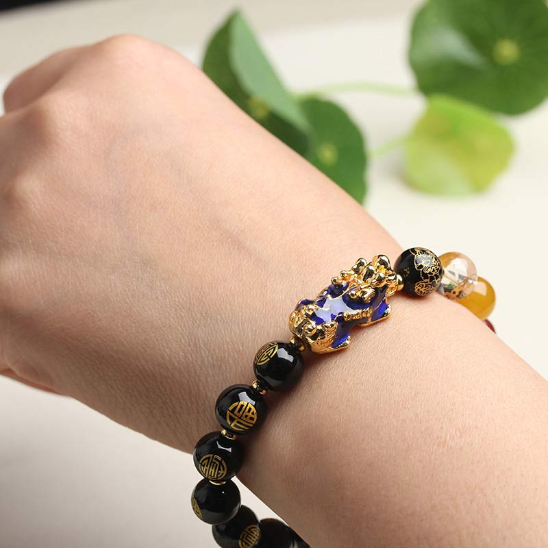 Pulsera de la suerte de obsidiana Pixiu que cambia de color con Buddha Stones