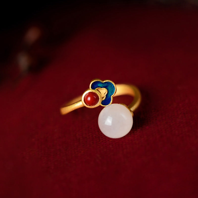 Anillo de suerte con bendición de nube auspiciosa de jade blanco