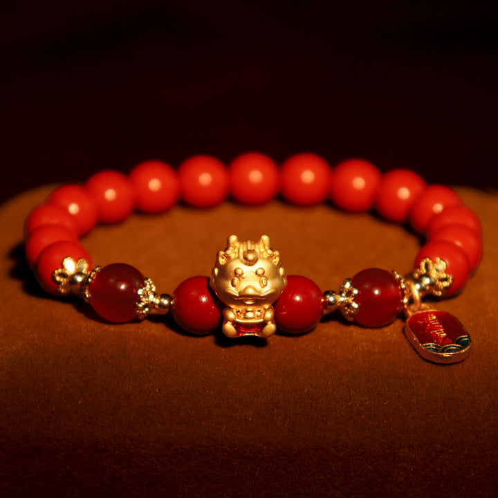 Pulsera de protección de lingotes de cinabrio natural del año del dragón con Buddha Stones