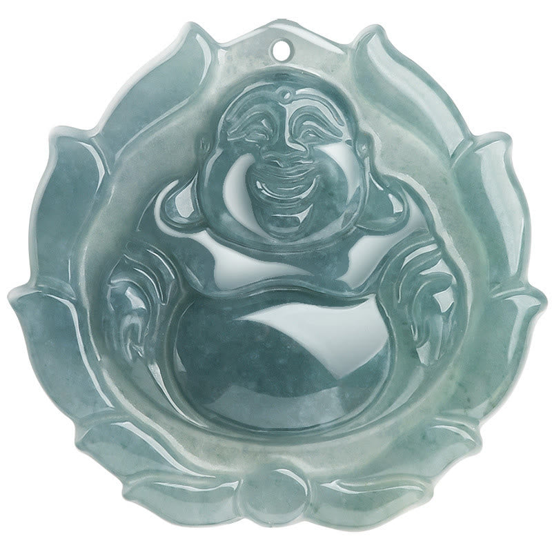 Colgante de collar de la suerte con diseño de loto de Buda sonriente de jade natural con Buddha Stones - image 9
