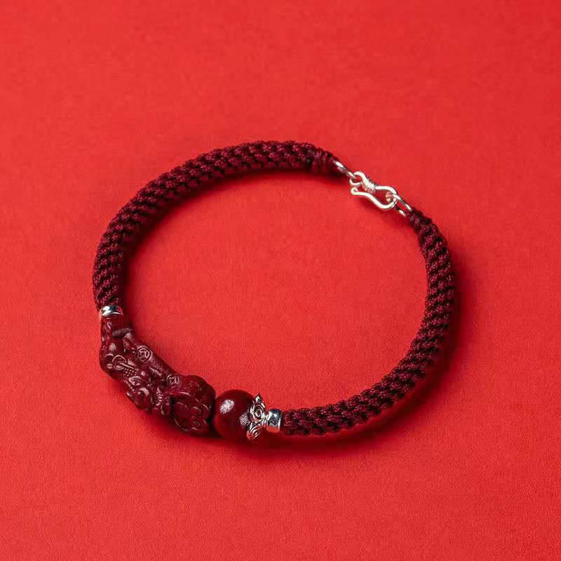 Pulsera trenzada de cinabrio PiXiu hecha a mano con Buddha Stones