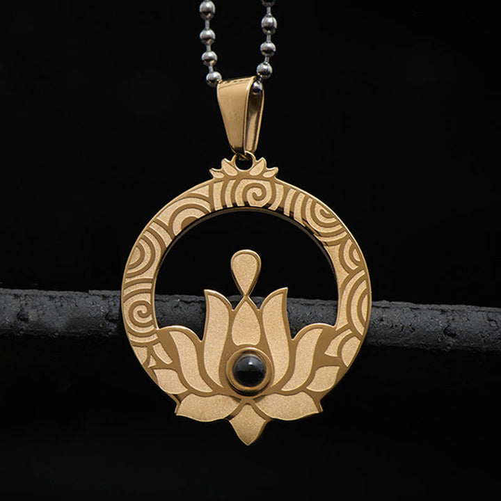 Buddha Stones loto titanio acero iluminación proyección Shurangama Mantra collar colgante