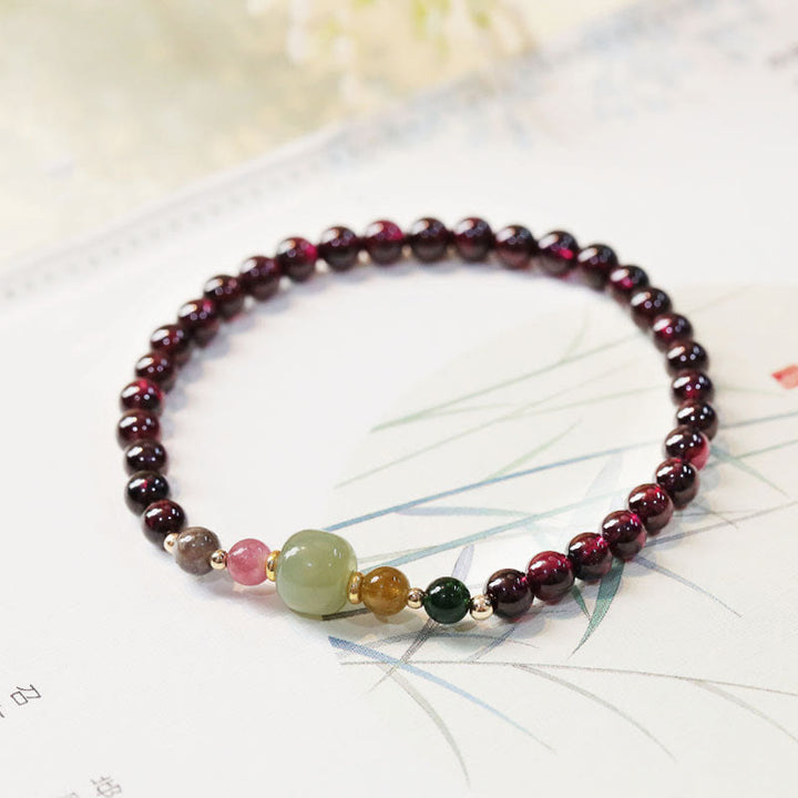 Pulsera de pasión con cuentas de turmalina y jade hetiano, granate natural, Buddha Stones