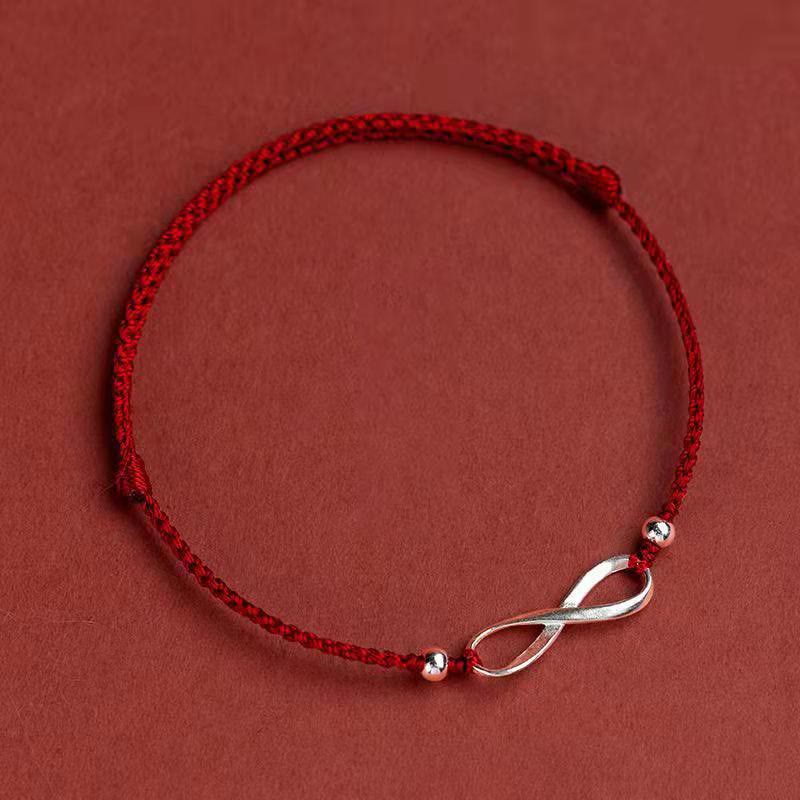 Pulsera tobillera de hilo rojo de la suerte con protección de nudo infinito de plata de ley 925 con Buddha Stones