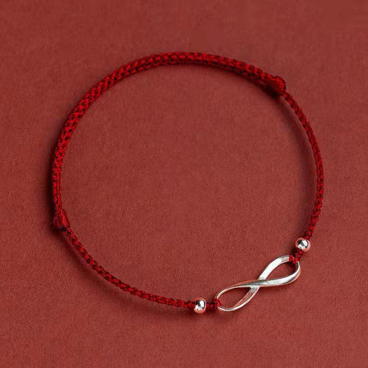 Pulsera tobillera de hilo rojo de la suerte con protección de nudo infinito de plata de ley 925 con Buddha Stones