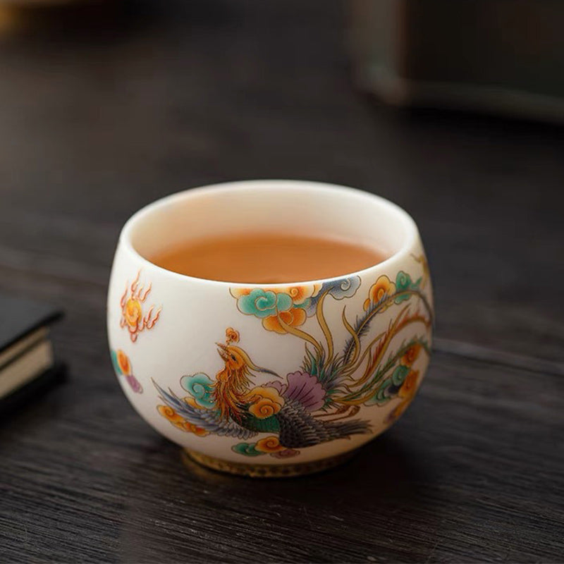 Taza de té de cerámica con nubes propicias, dragón, Fénix, Buddha Stones, taza de té de Kung Fu