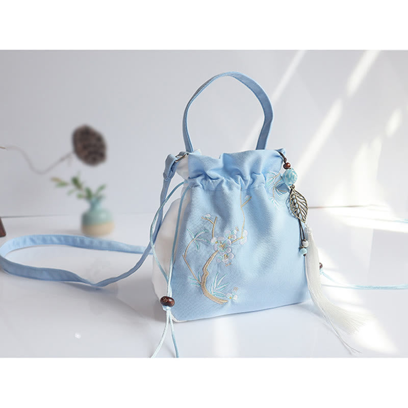 Bolso de hombro de lona con flores bordadas hechas a mano con Buddha Stones