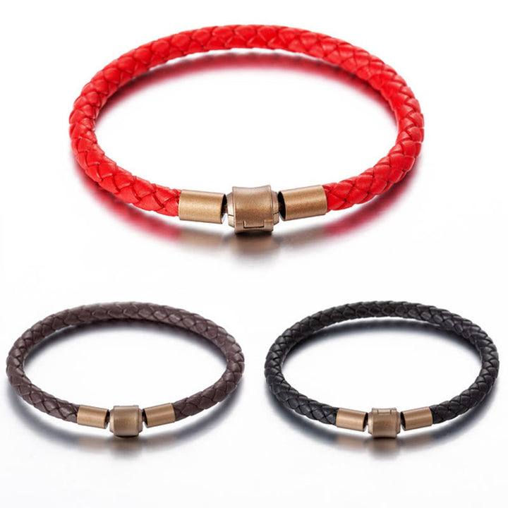 Pulsera de cuerda trenzada de la suerte con cuerda de cuero vintage de Buddha Stones
