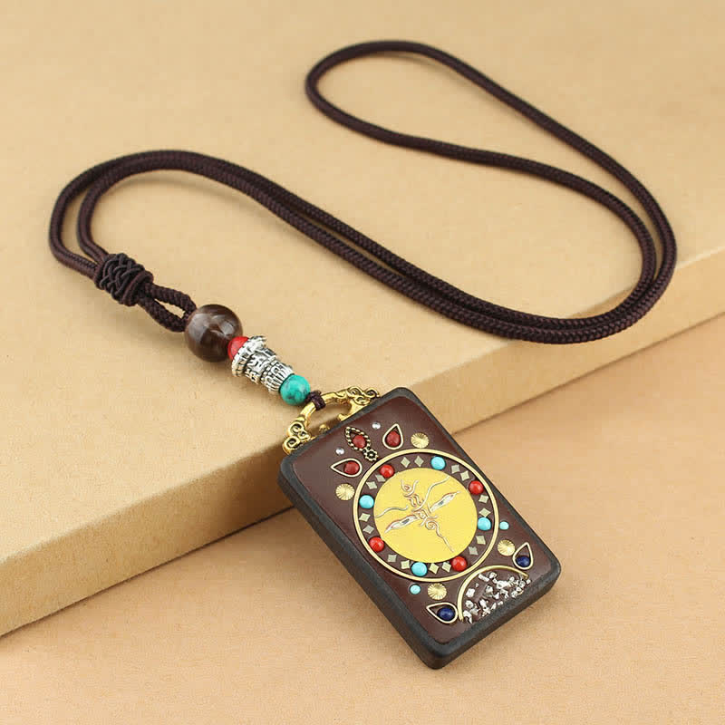 Colgante de collar de paz de ébano Thangka, dios de la riqueza del Tíbet, Buddha Stones