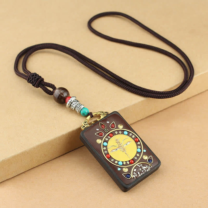 Colgante de collar de paz de ébano Thangka, dios de la riqueza del Tíbet, Buddha Stones