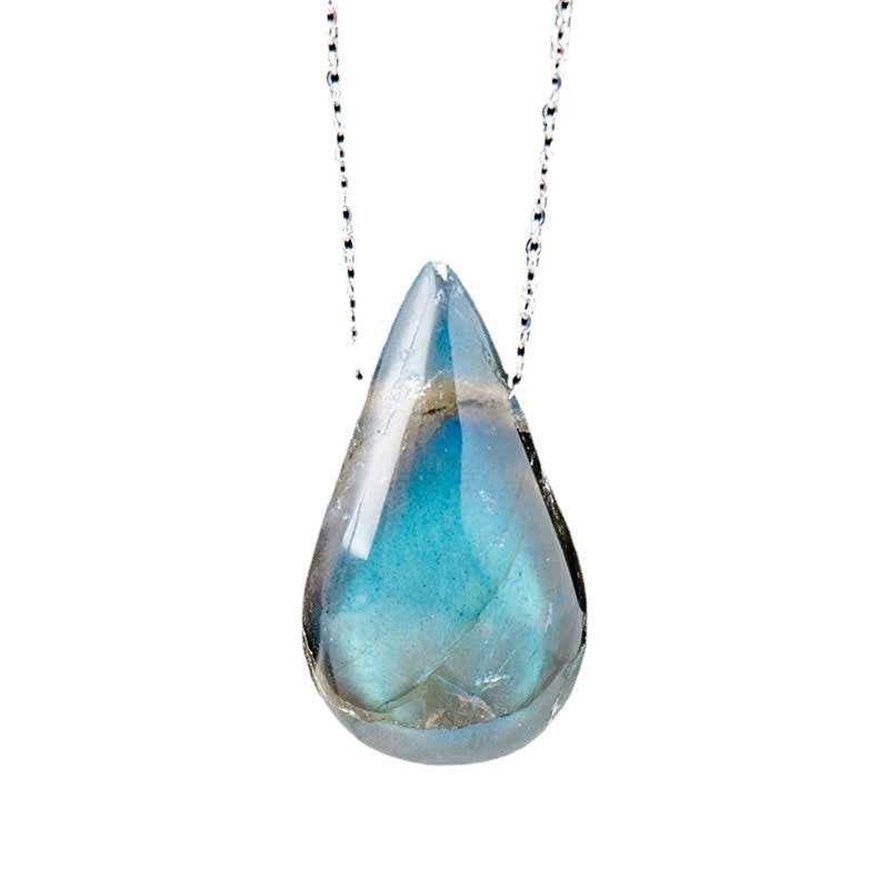 Colgante de collar curativo con soporte de gota de agua de labradorita de Buddha Stones