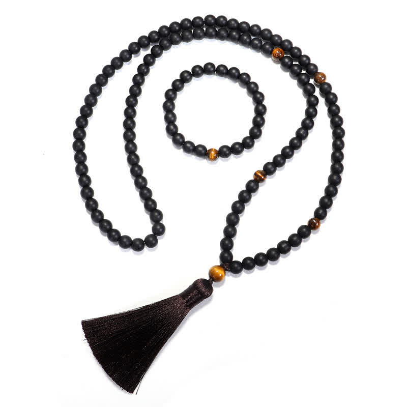 108 cuentas Mala piedra esmerilada ojo de tigre equilibrio pulsera collar colgante