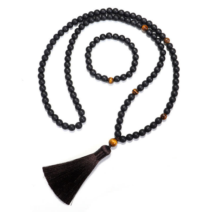 108 cuentas Mala piedra esmerilada ojo de tigre equilibrio pulsera collar colgante