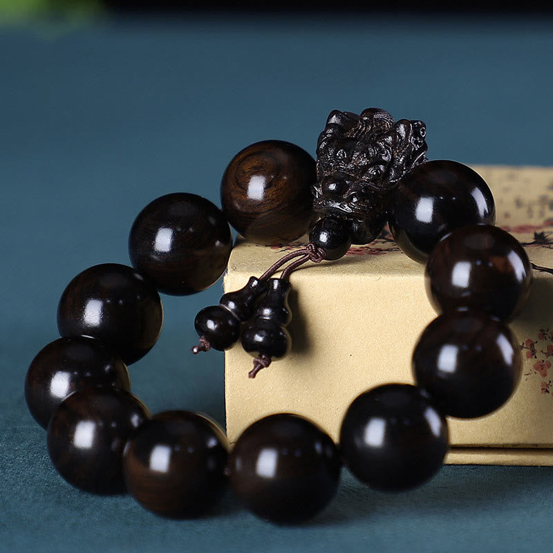 Pulsera de protección con Buddha Stones, palisandro, sándalo verde, hoja pequeña de sándalo rojo y dragón tallado