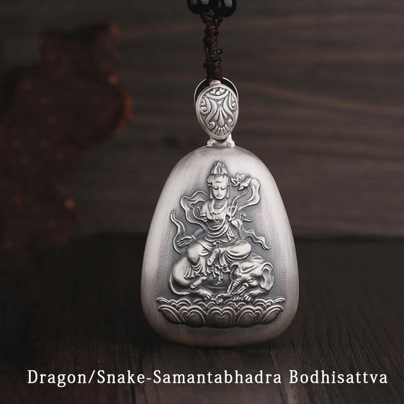 Collar con colgante de plata de ley 999 con Buddha Stones del zodíaco chino, corazón de Buda natal, Sutra grabado